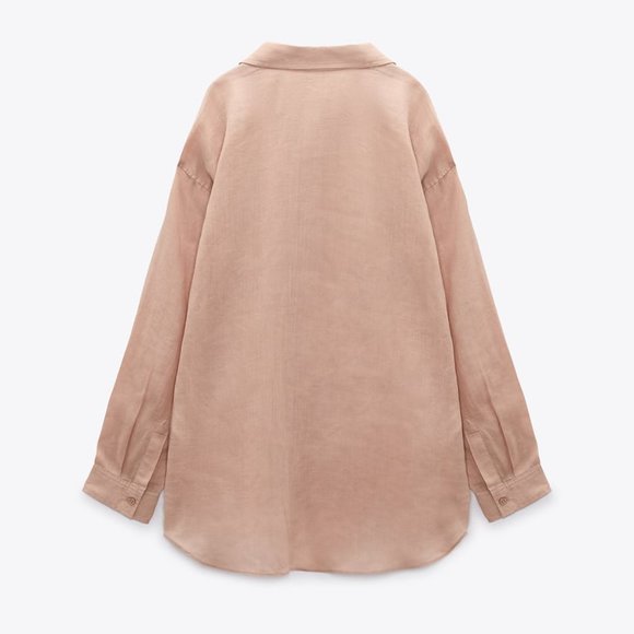 NWT ZARA OVERSIZED RAMIE SHIRT BEIGE-PINK - Picture 7 of 8
